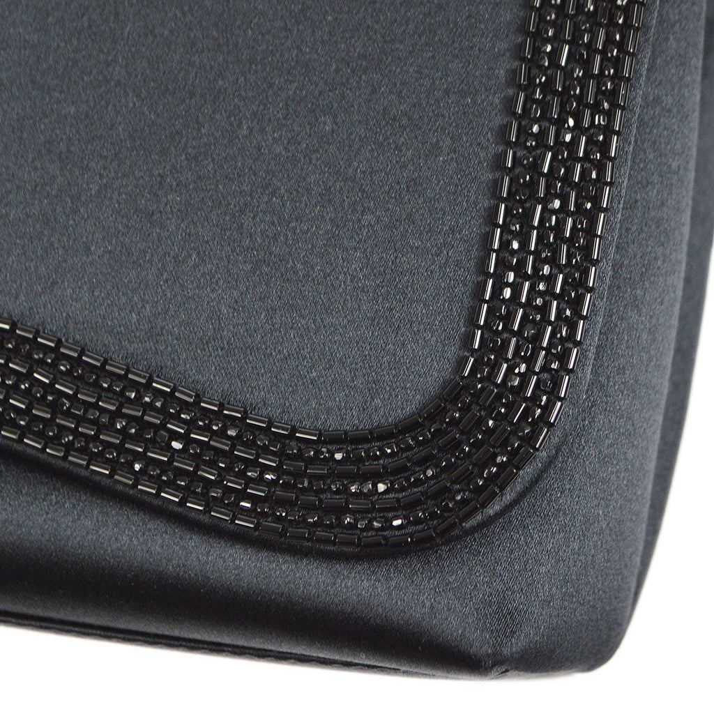 CHANEL 1997-1999 Bead Shoulder Bag Black Satin