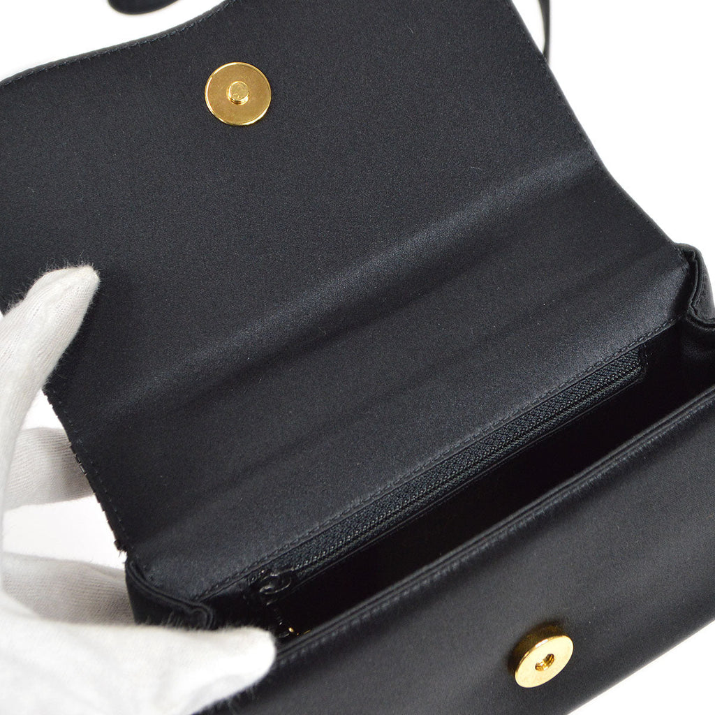 CHANEL 1997-1999 Bead Shoulder Bag Black Satin