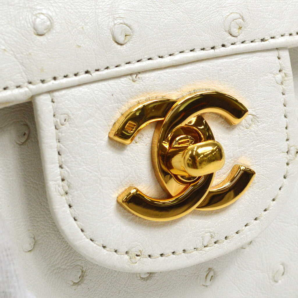 CHANEL * 1989-1991 Classic Double Flap Small White Ostrich