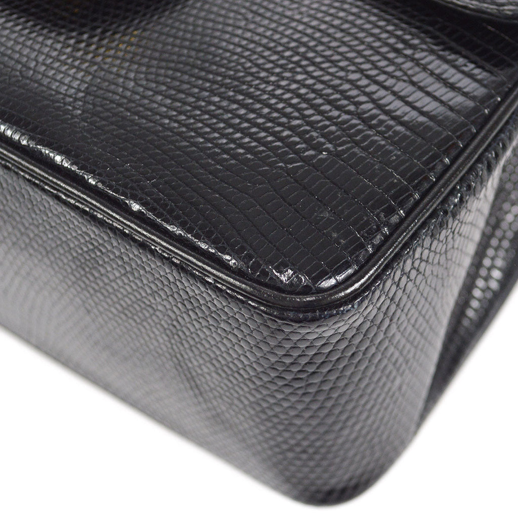 CHANEL * 1986-1988 Classic Square Flap Mini 17 Black Lizard