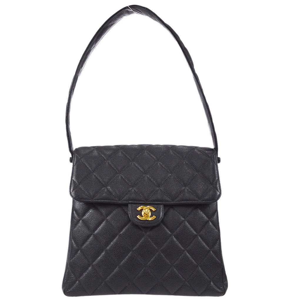 CHANEL 1996-1997 Double Side Classic Flap Shoulder Bag Medium Black Caviar