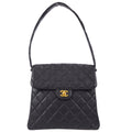 CHANEL 1996-1997 Double Side Classic Flap Shoulder Bag Medium Black Caviar