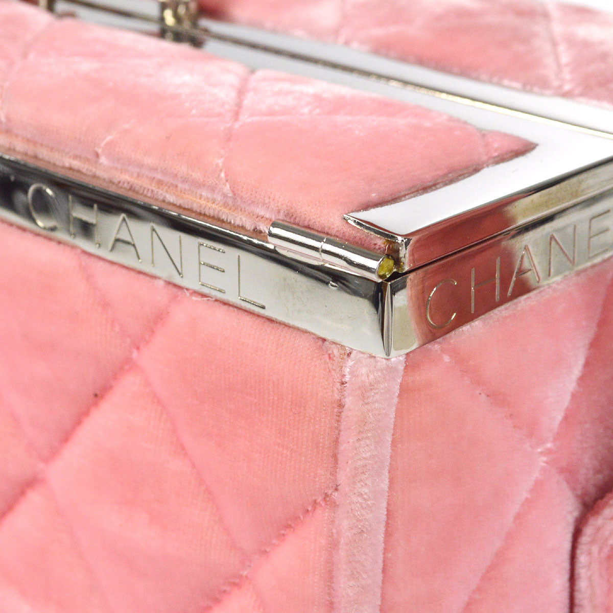 CHANEL Vanity Handbag Velvet Pink