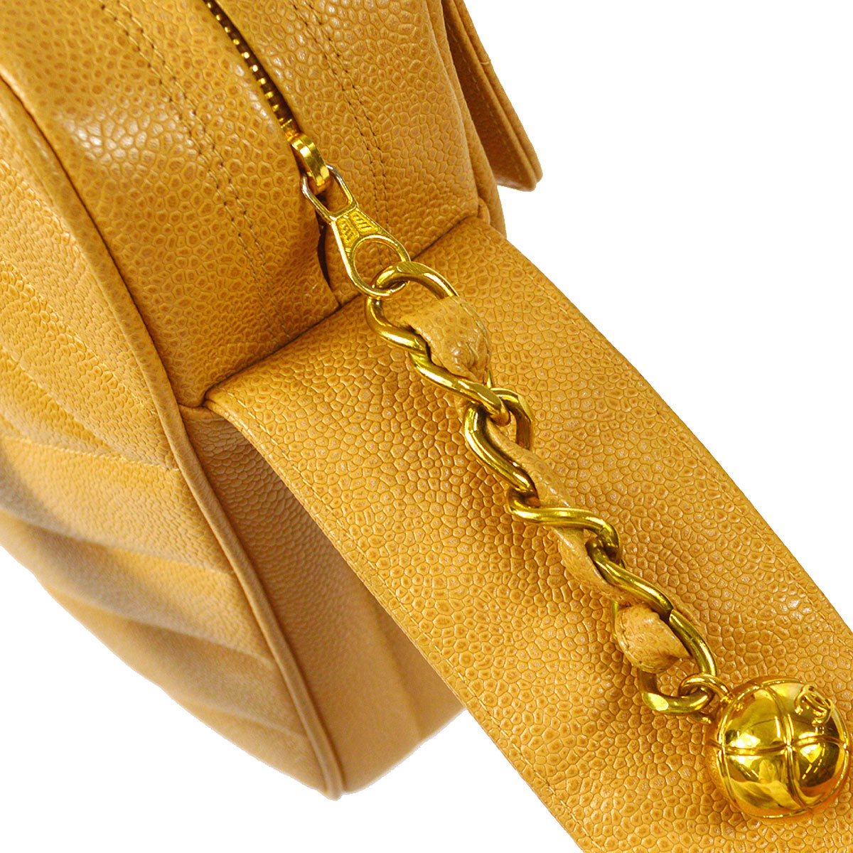 CHANEL Bias Stitch Shoulder Bag Beige Caviar