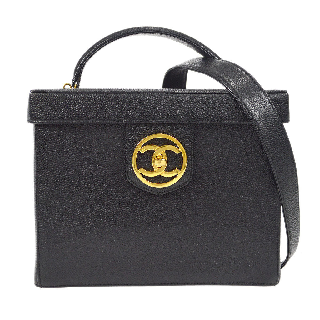 CHANEL 2way Cosmetic Vanity Shoulder Handbag Black Caviar