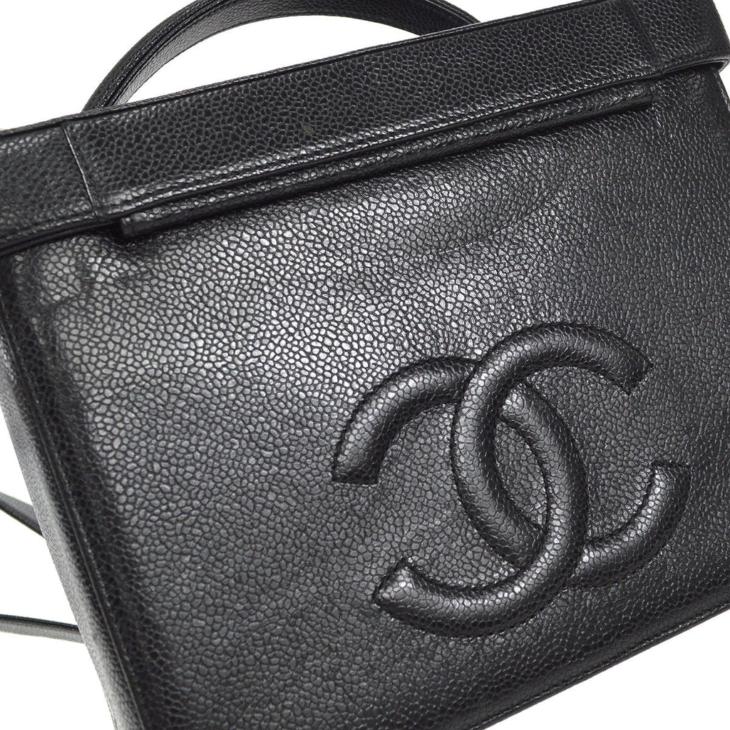 CHANEL 2way Cosmetic Vanity Shoulder Handbag Black Caviar