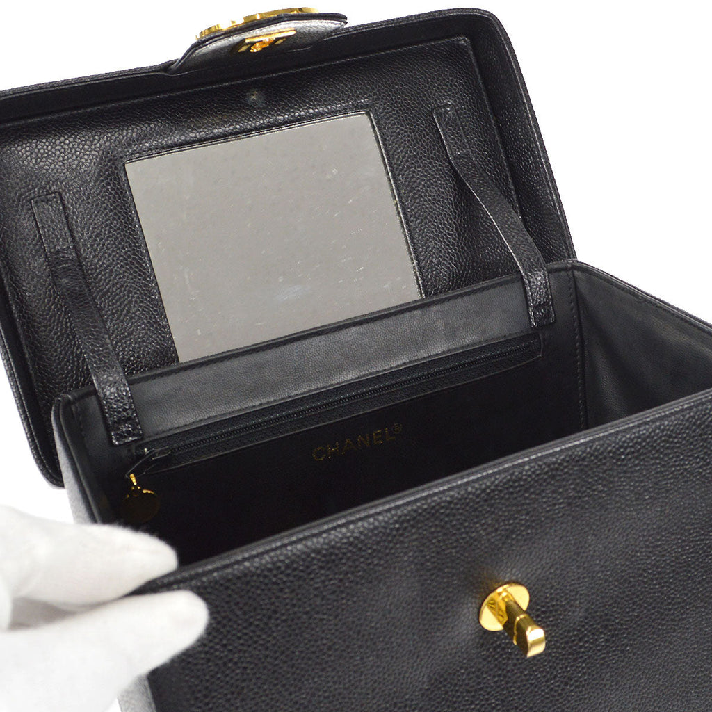 CHANEL 2way Cosmetic Vanity Shoulder Handbag Black Caviar
