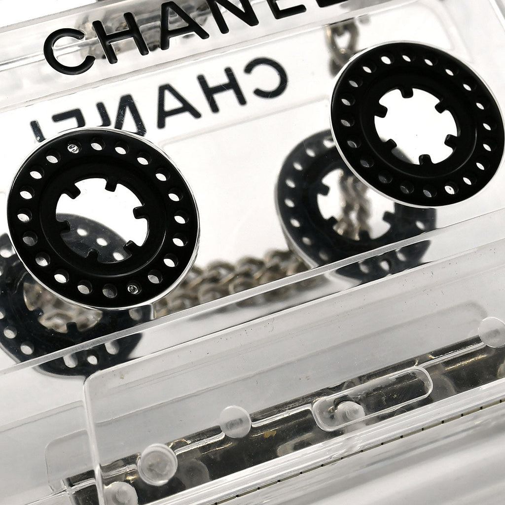 CHANEL * Cassette Tape Chain Clutch Party Bag Clear Plastic
