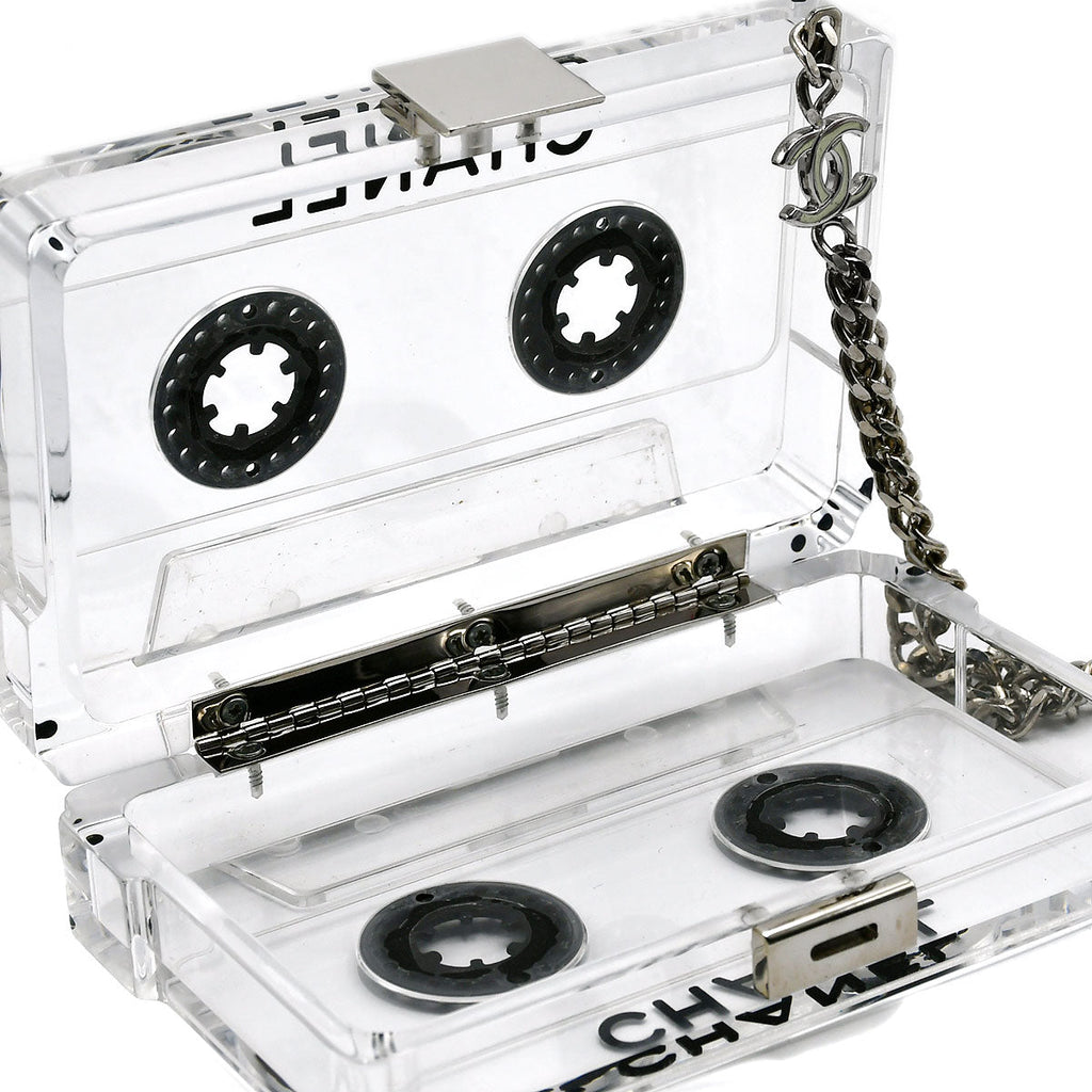 CHANEL * Cassette Tape Chain Clutch Party Bag Clear Plastic