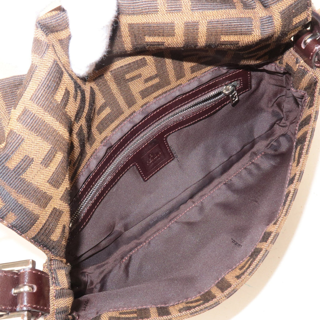 FENDI Mamma Baguette Zucca Canvas Leather Shoulder Bag Brown 26424