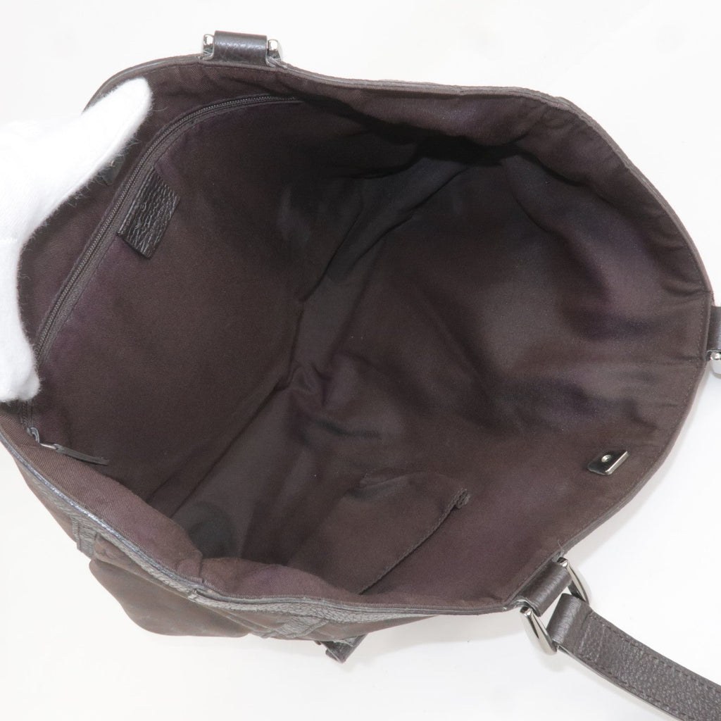 GUCCI GG Canvas Leather Tote Bag Shoulder Bag Dark Brown 268639