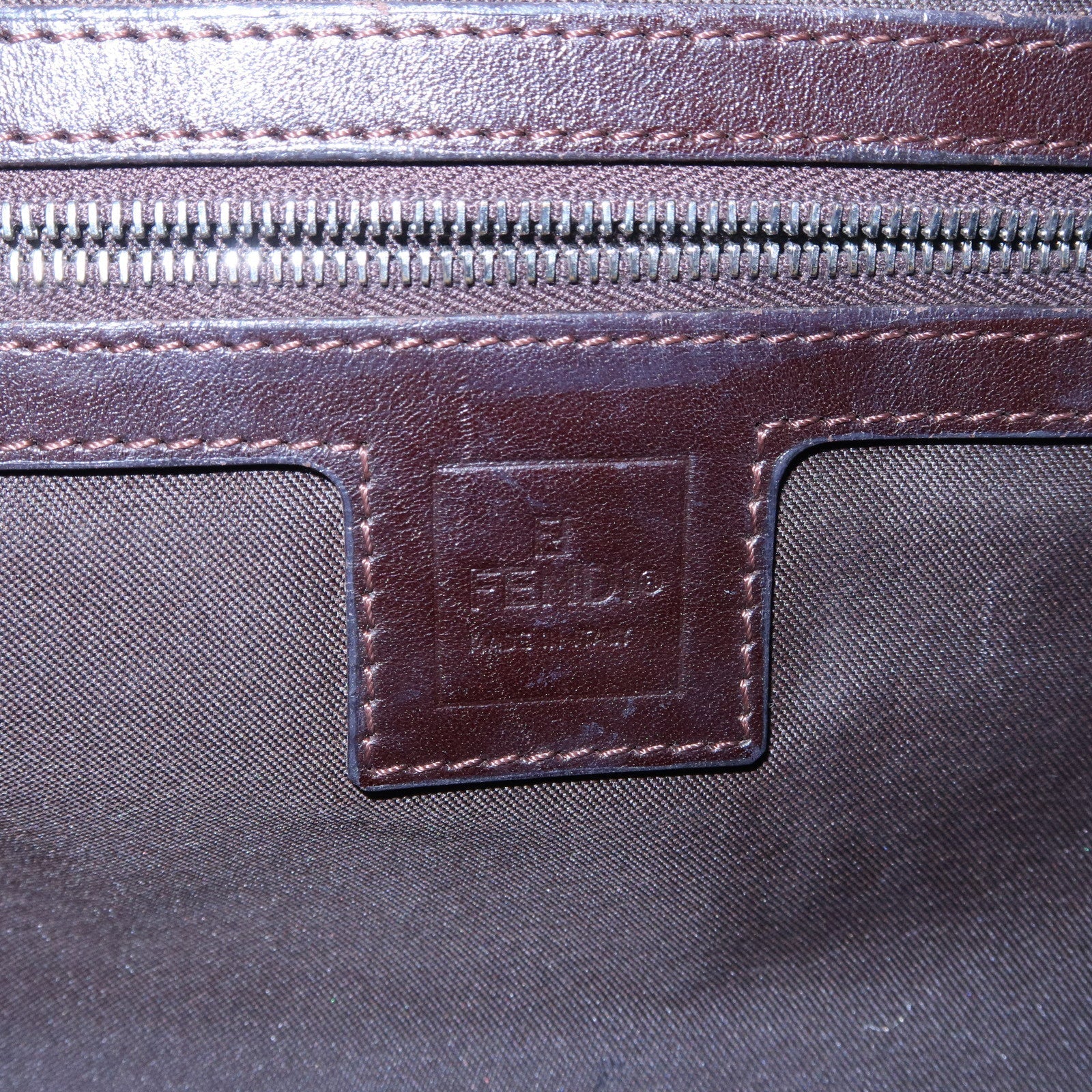 FENDI Zucca Canvas Leather Shoulder Bag Brown Black 26569