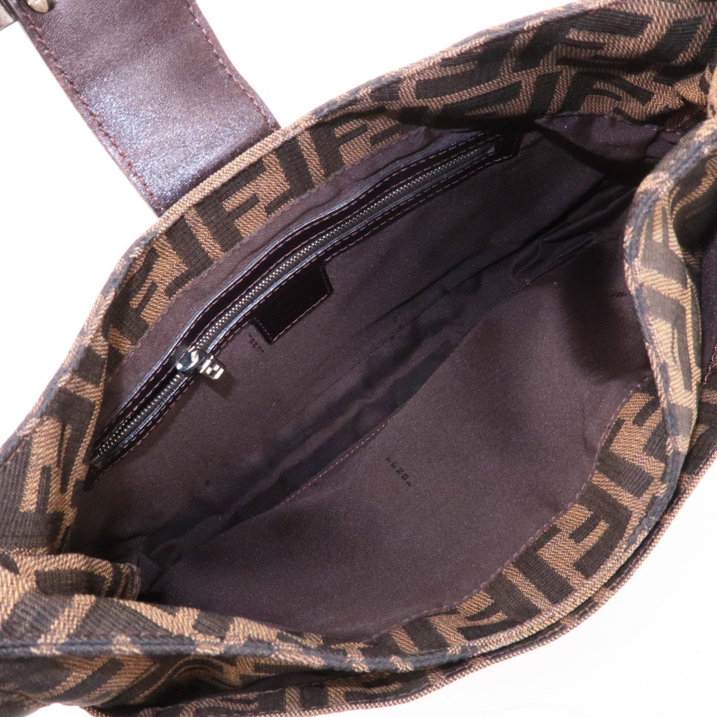 FENDI Zucca Canvas Leather Shoulder Bag Brown Black 26569