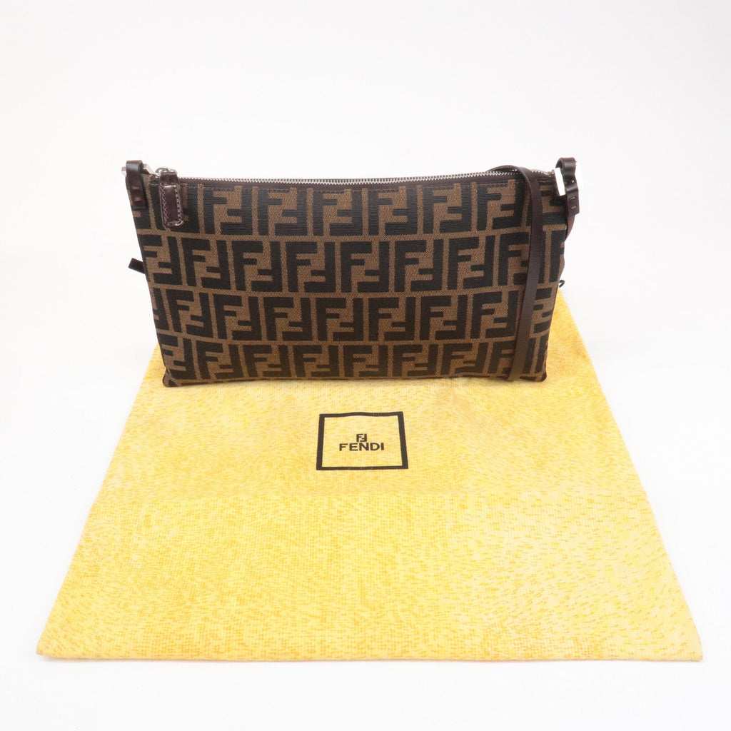 FENDI Zucca Canvas Leather Shoulder Bag Brown Black 16330