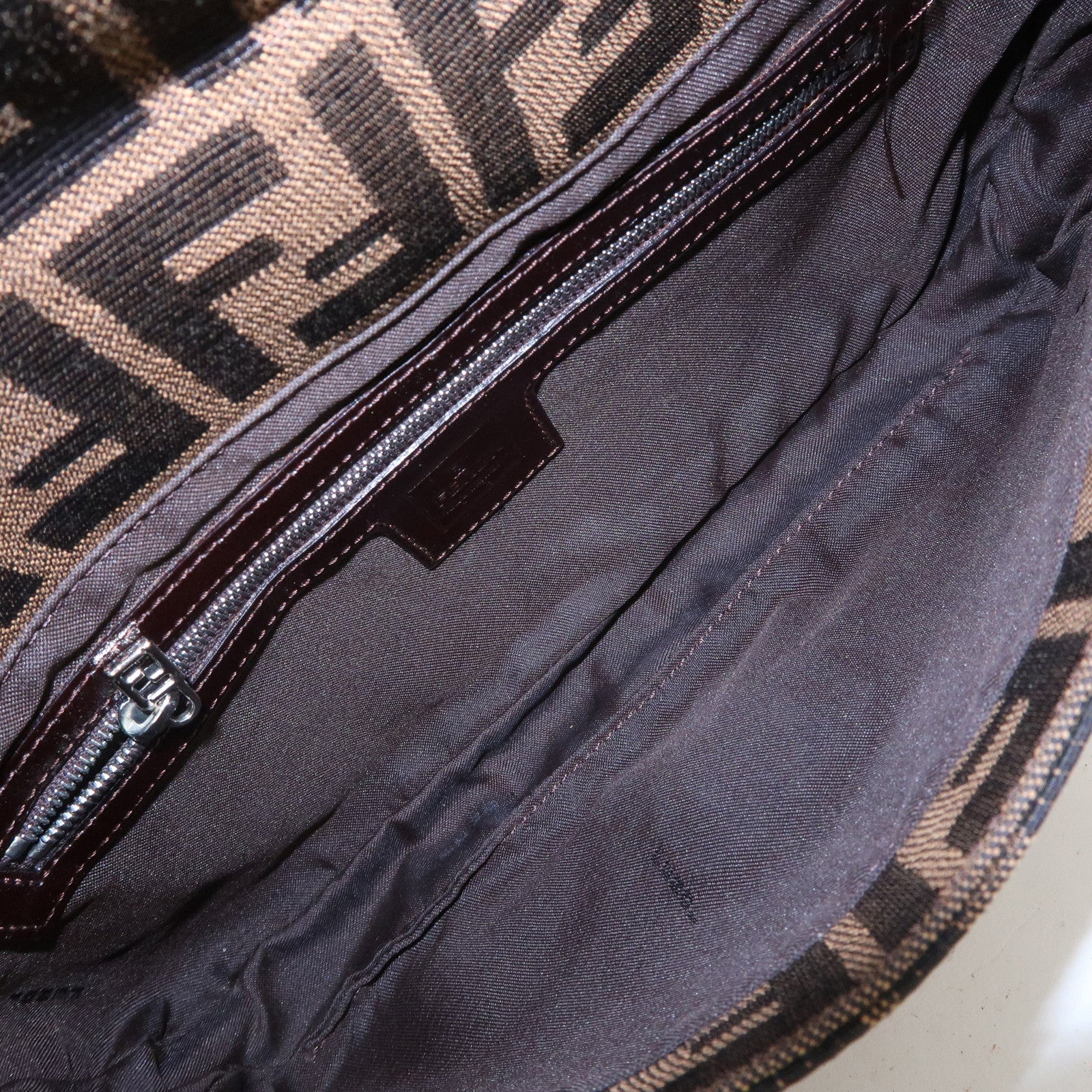 FENDI Zucca Mamma Baguette Canvas Leather Shoulder Bag 26424