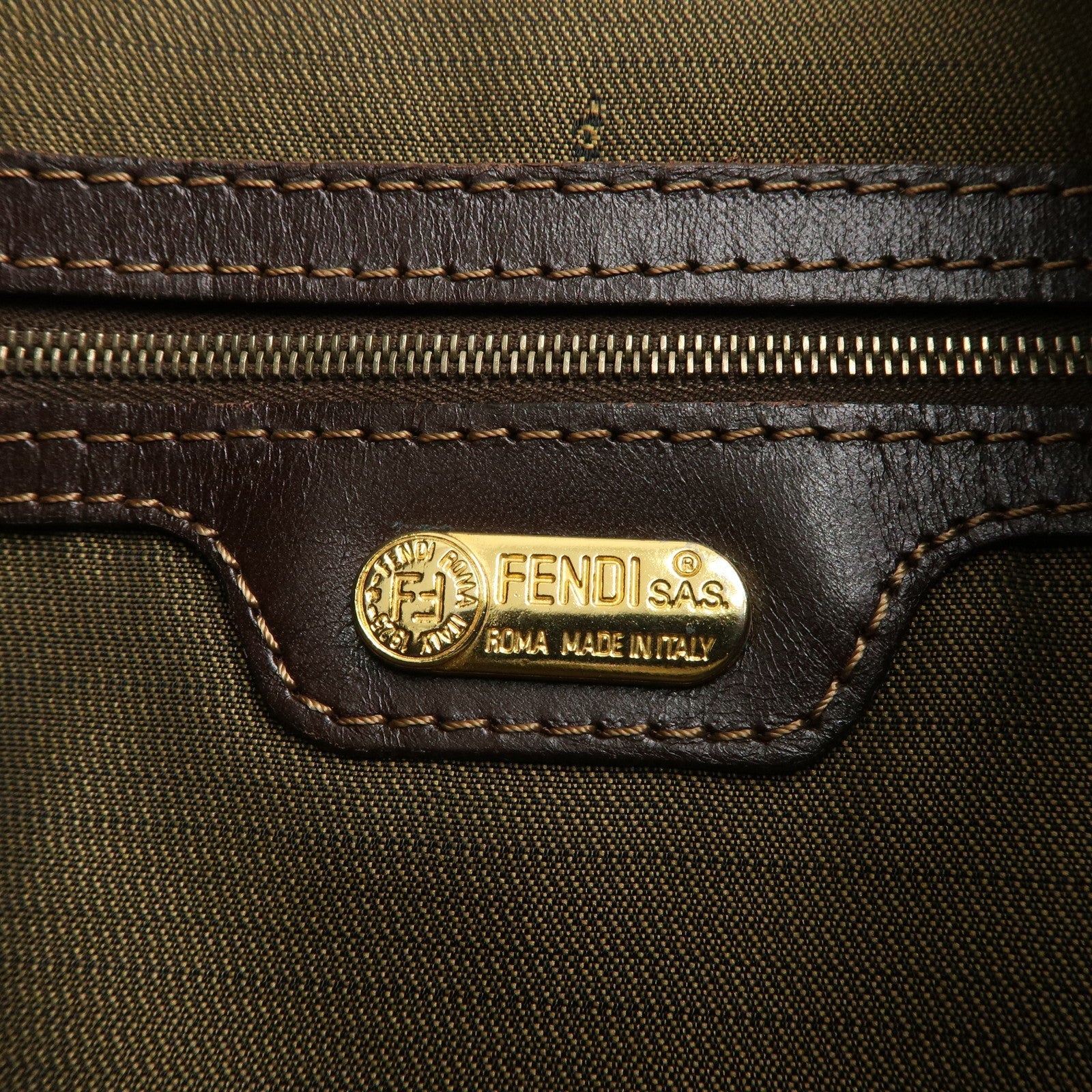 FENDI Zucca Canvas Leather Shoulder Bag Brown Black