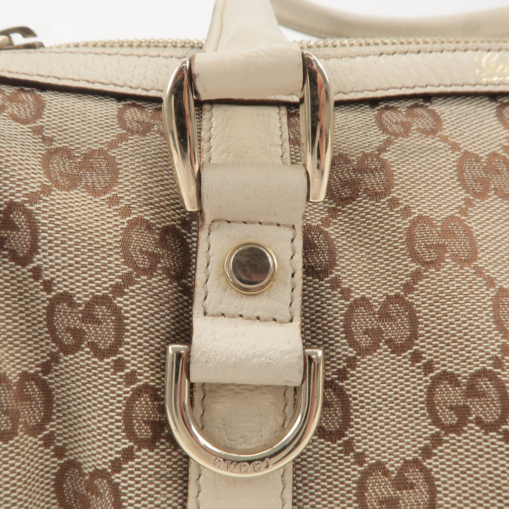GUCCI Abbey GG Canvas Leather Boston Hand Bag Beige Ivory 130942
