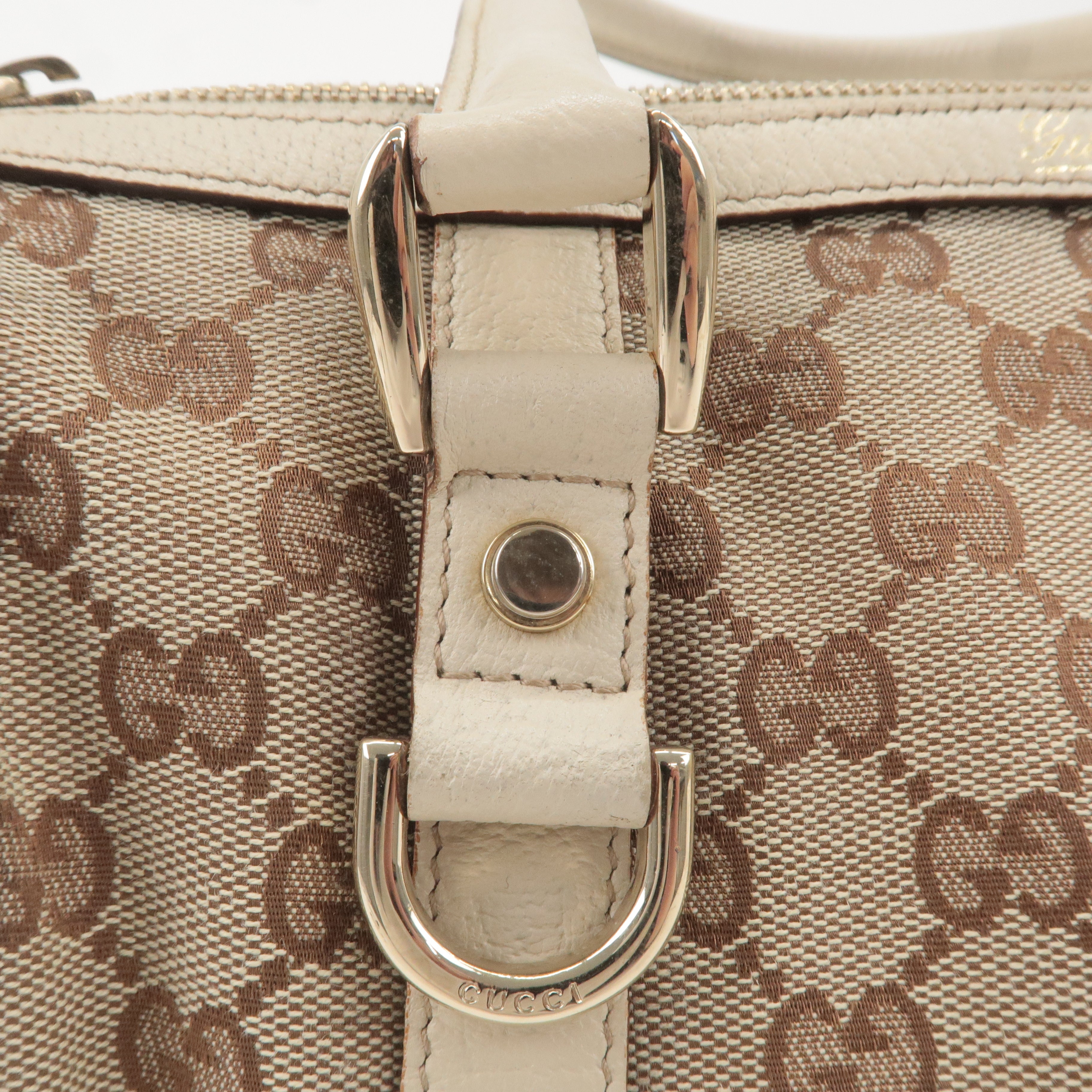 GUCCI Abbey GG Canvas Leather Boston Hand Bag Beige Ivory 130942