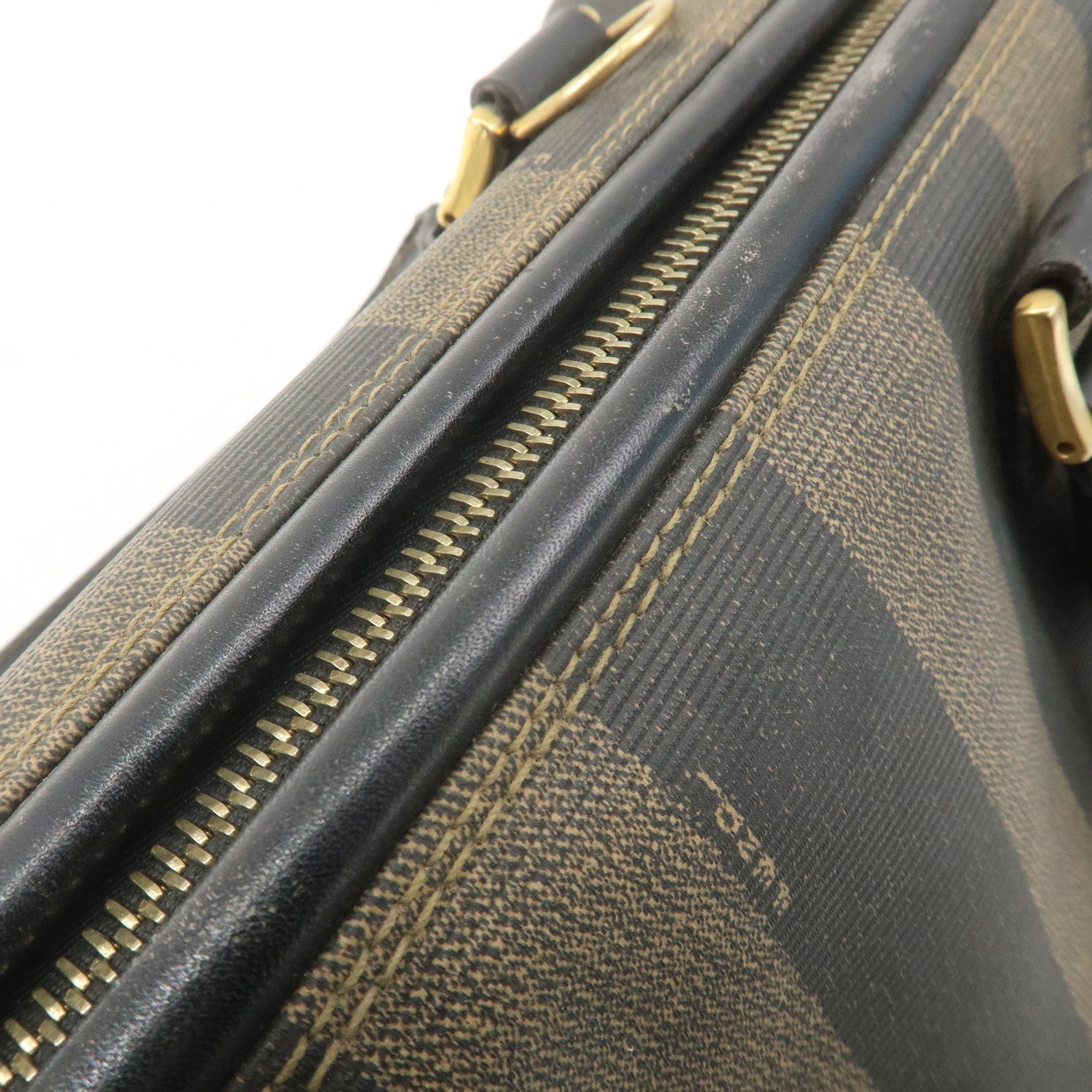 FENDI Pequin PVC Leather Mini Boston Bag Brown Black 04498