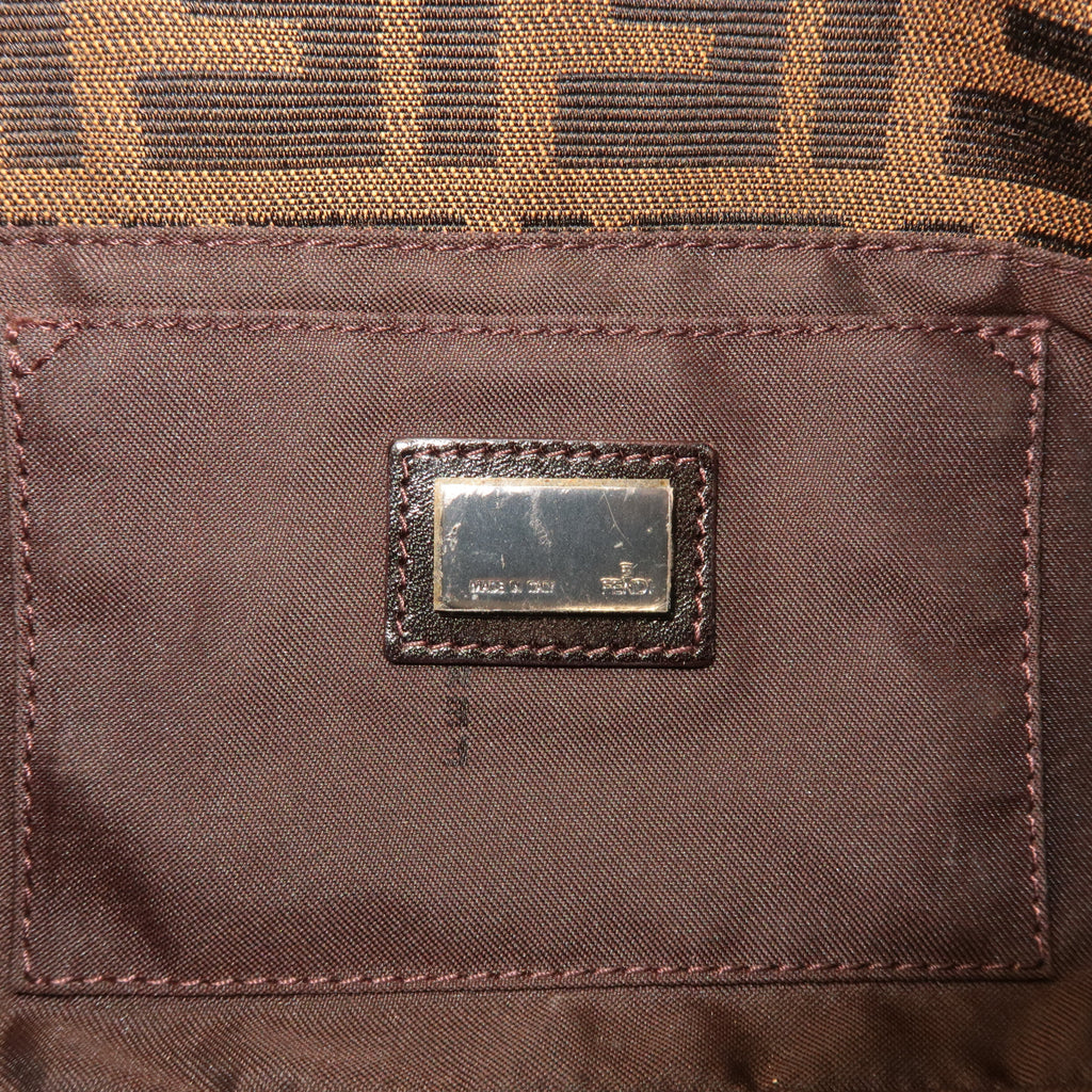 FENDI Mamma Baguette Zucca Canvas Leather Bag Brown 8BR181