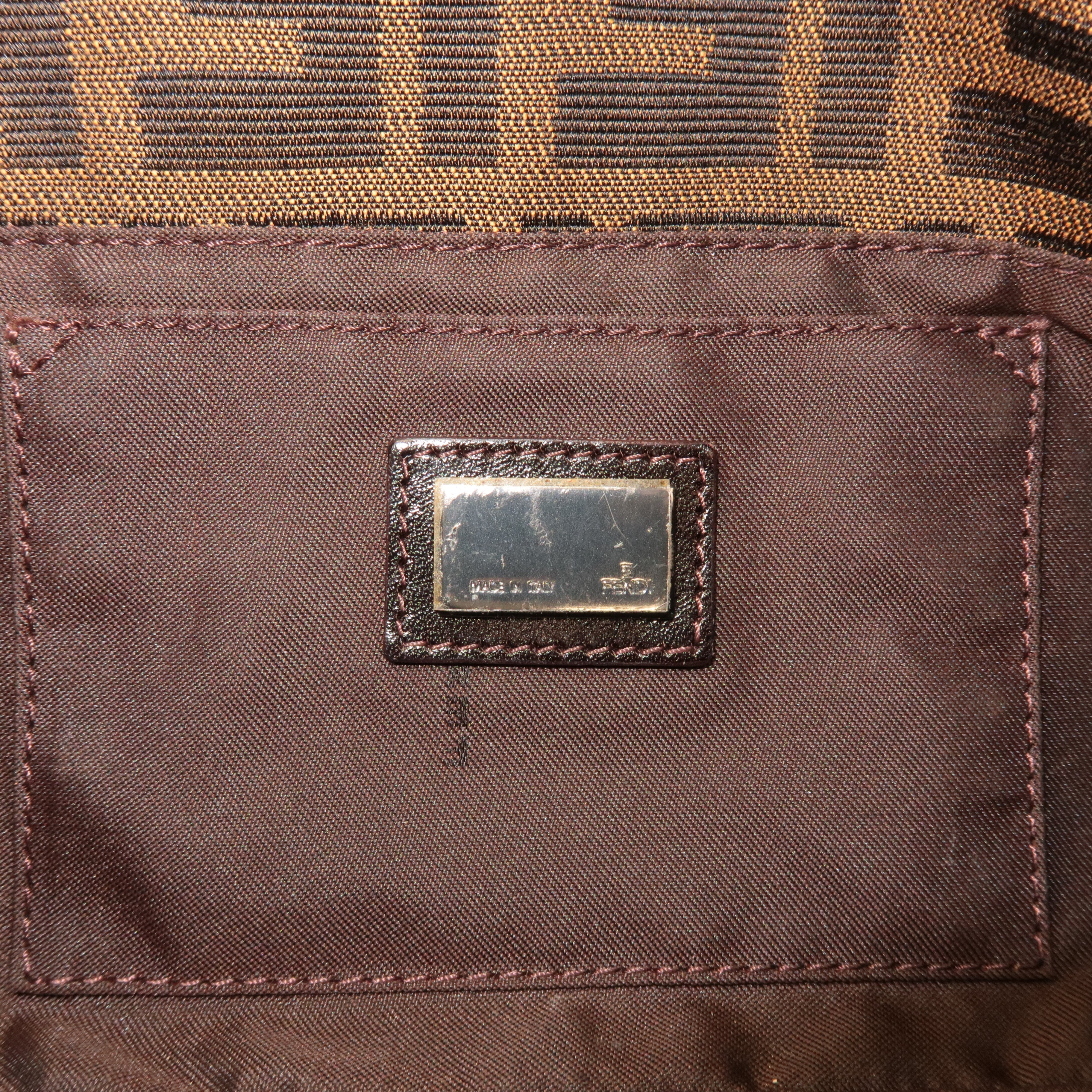 FENDI Mamma Baguette Zucca Canvas Leather Bag Brown 8BR181