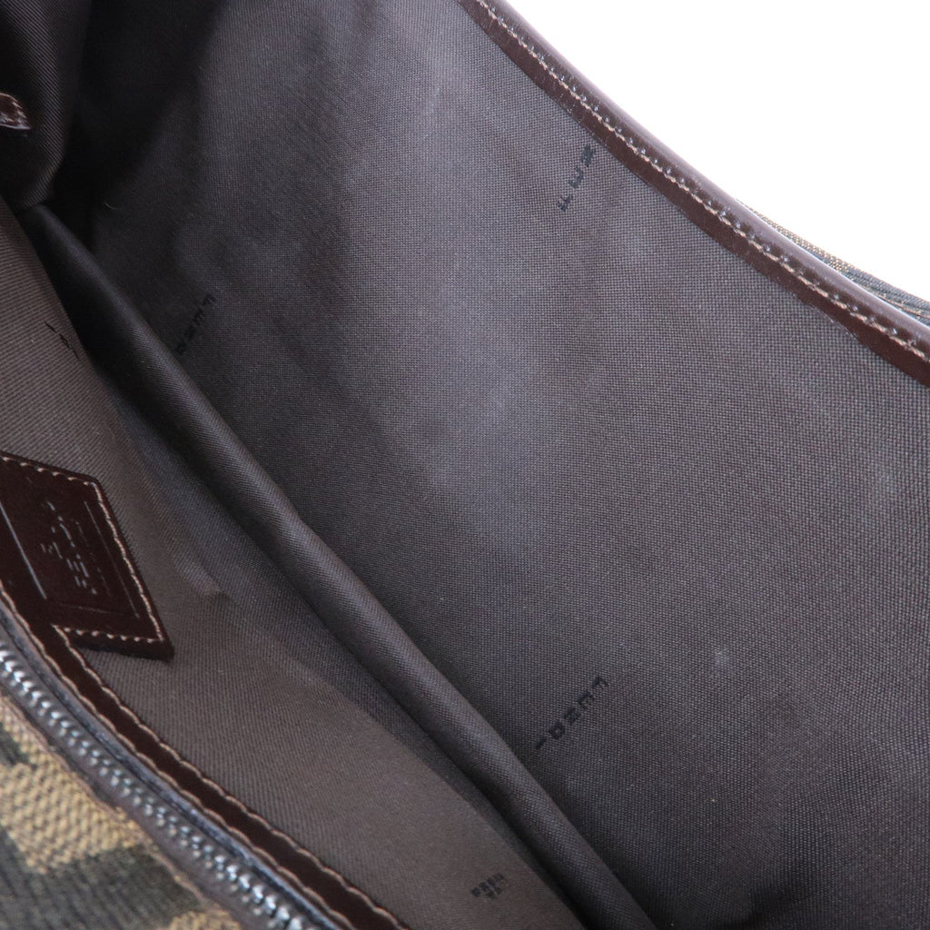 FENDI Zucca Canvas Leather Shoulder Bag Brown Black 16322