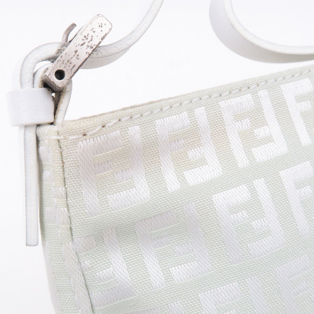 FENDI Zucchino Canvas Leather Hand Bag Mint Green White 8BR041