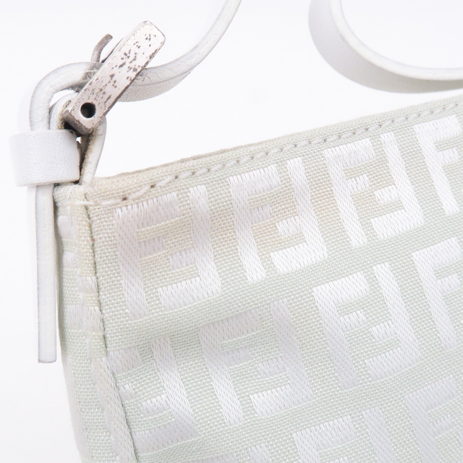 FENDI Zucchino Canvas Leather Hand Bag Mint Green White 8BR041