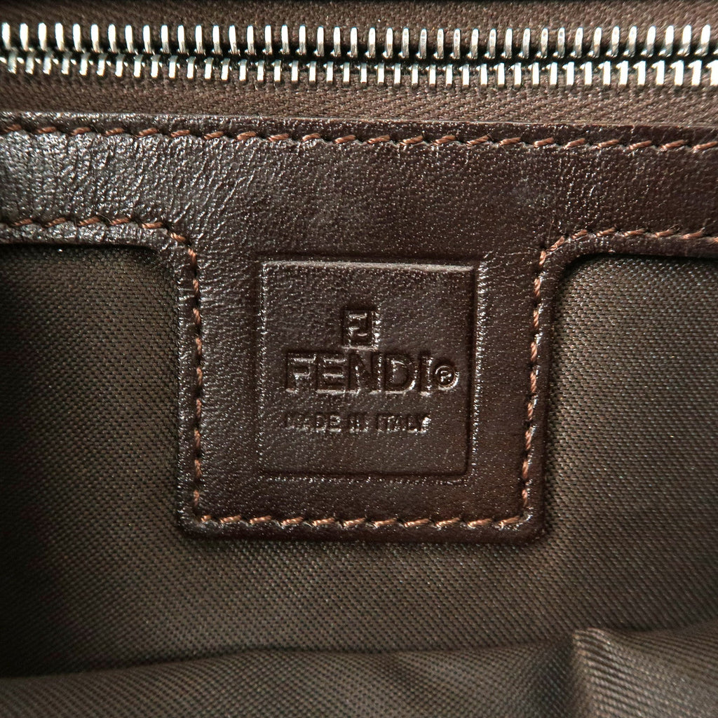 FENDI Mamma Baguette Canvas Leather Shoulder Bag Brown 26424