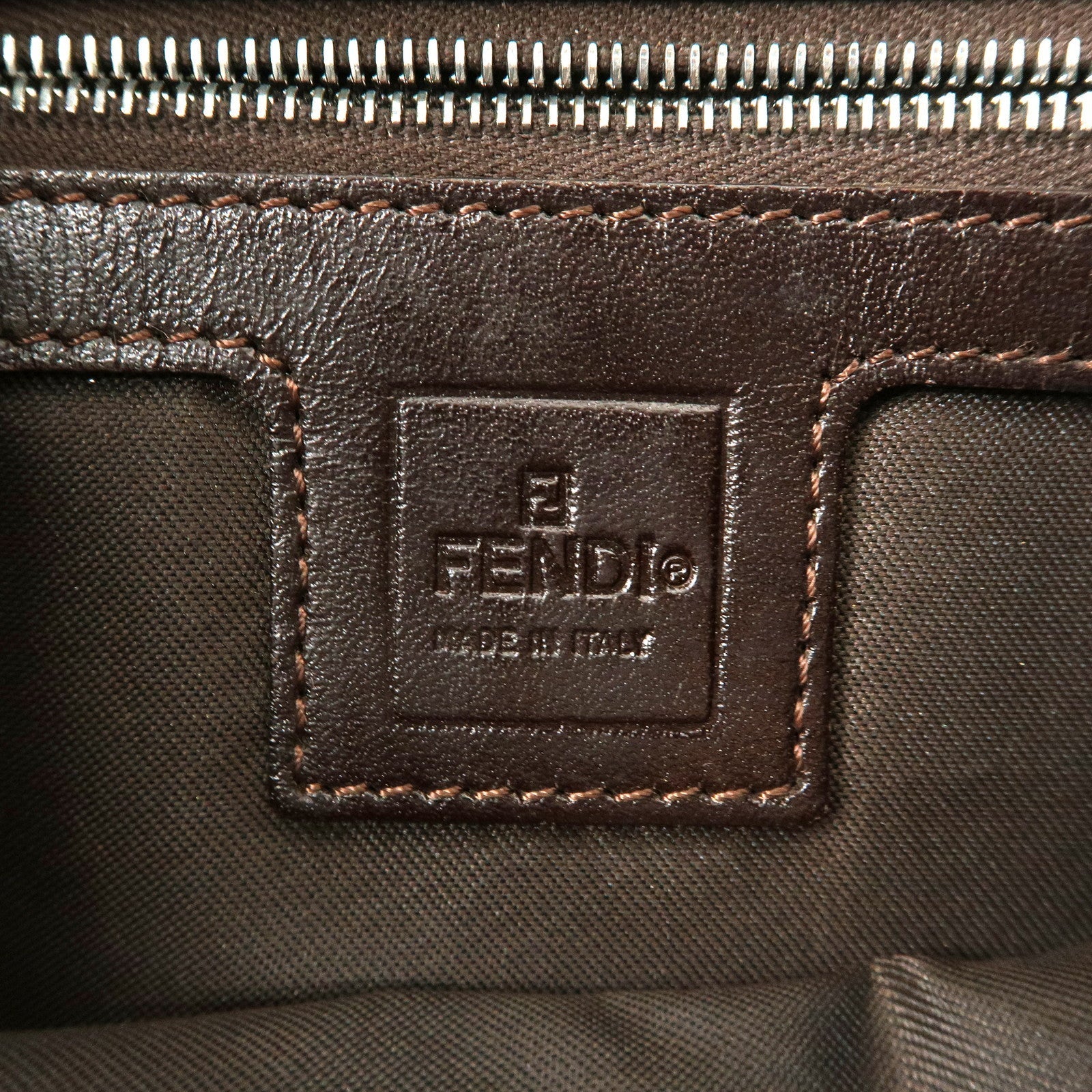 FENDI Mamma Baguette Canvas Leather Shoulder Bag Brown 26424