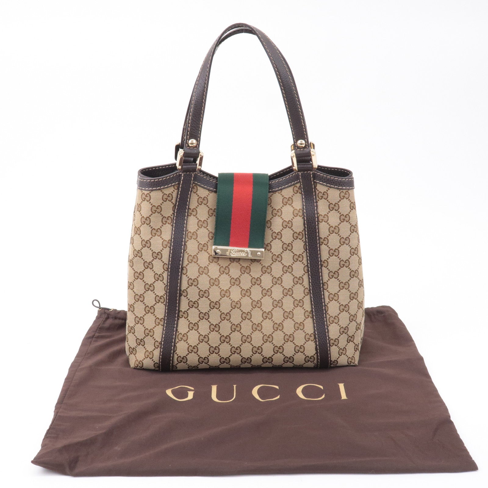 GUCCI Sherry Line GG Canvas Leather Hand Bag Beige Brown 364835