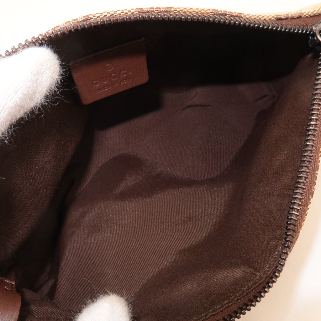 GUCCI GG Canvas Leather Hand Bag Pouch Beige Brown 103399