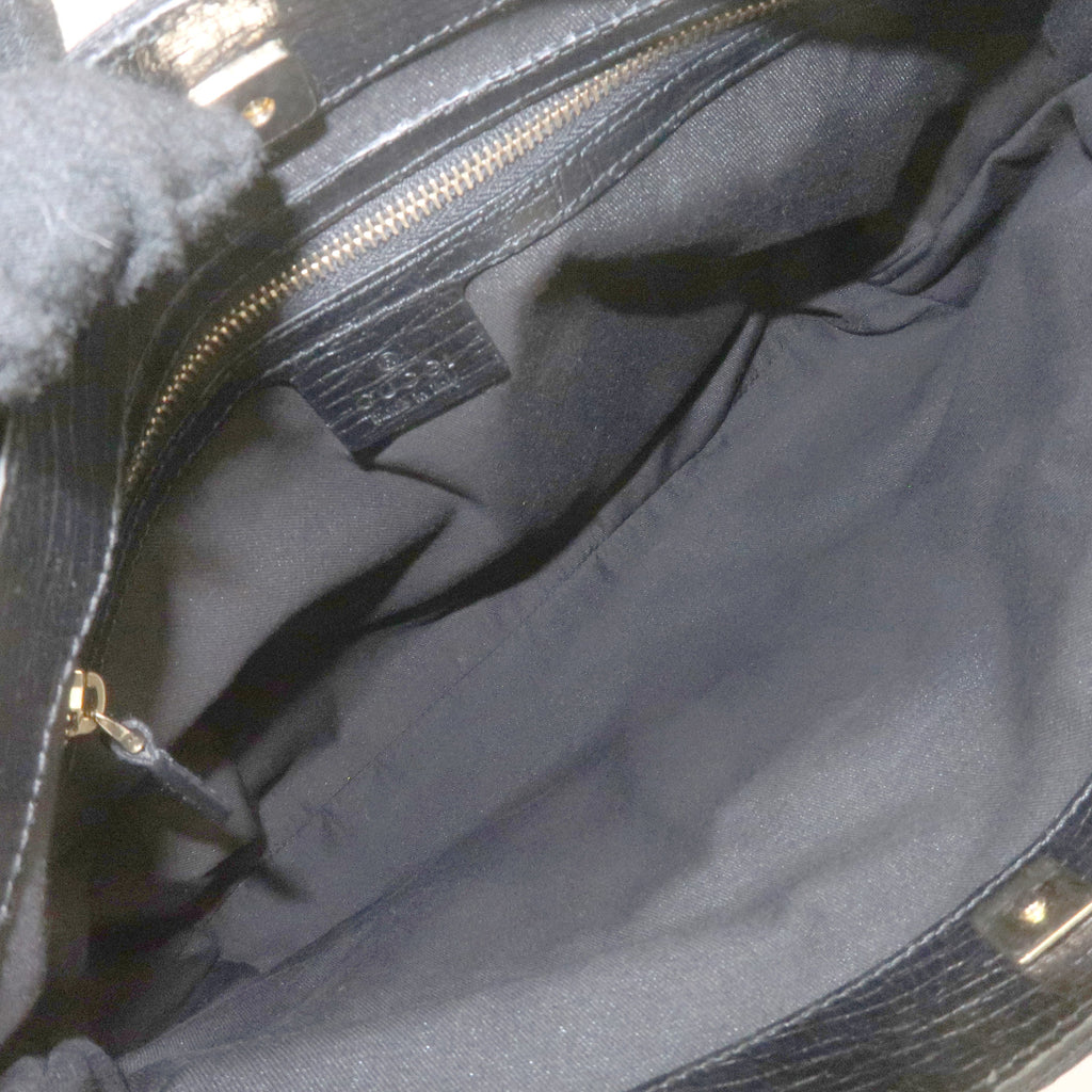 GUCCI Horsebit GG Canvas Leather Shoulder Bag Black 137388