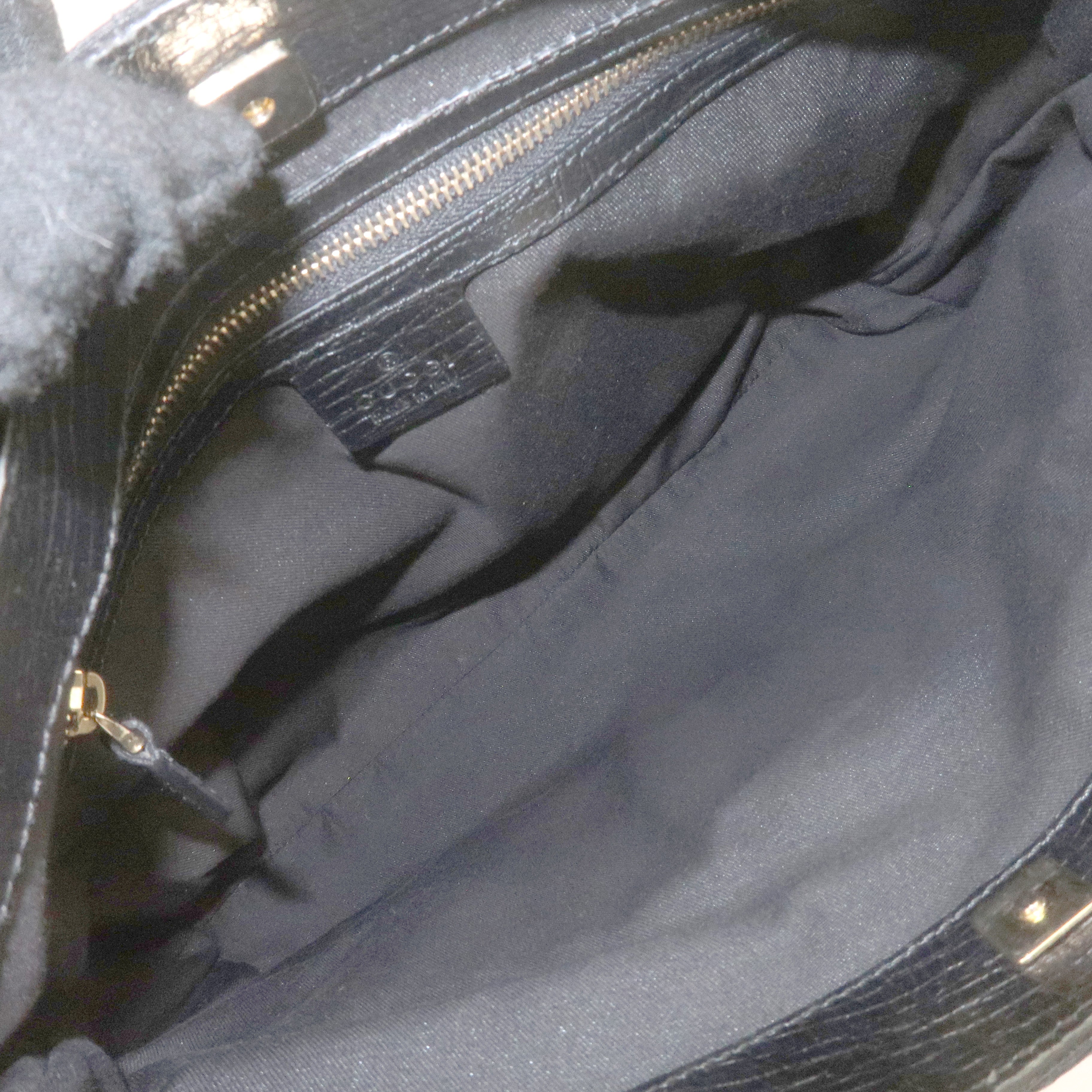 GUCCI Horsebit GG Canvas Leather Shoulder Bag Black 137388