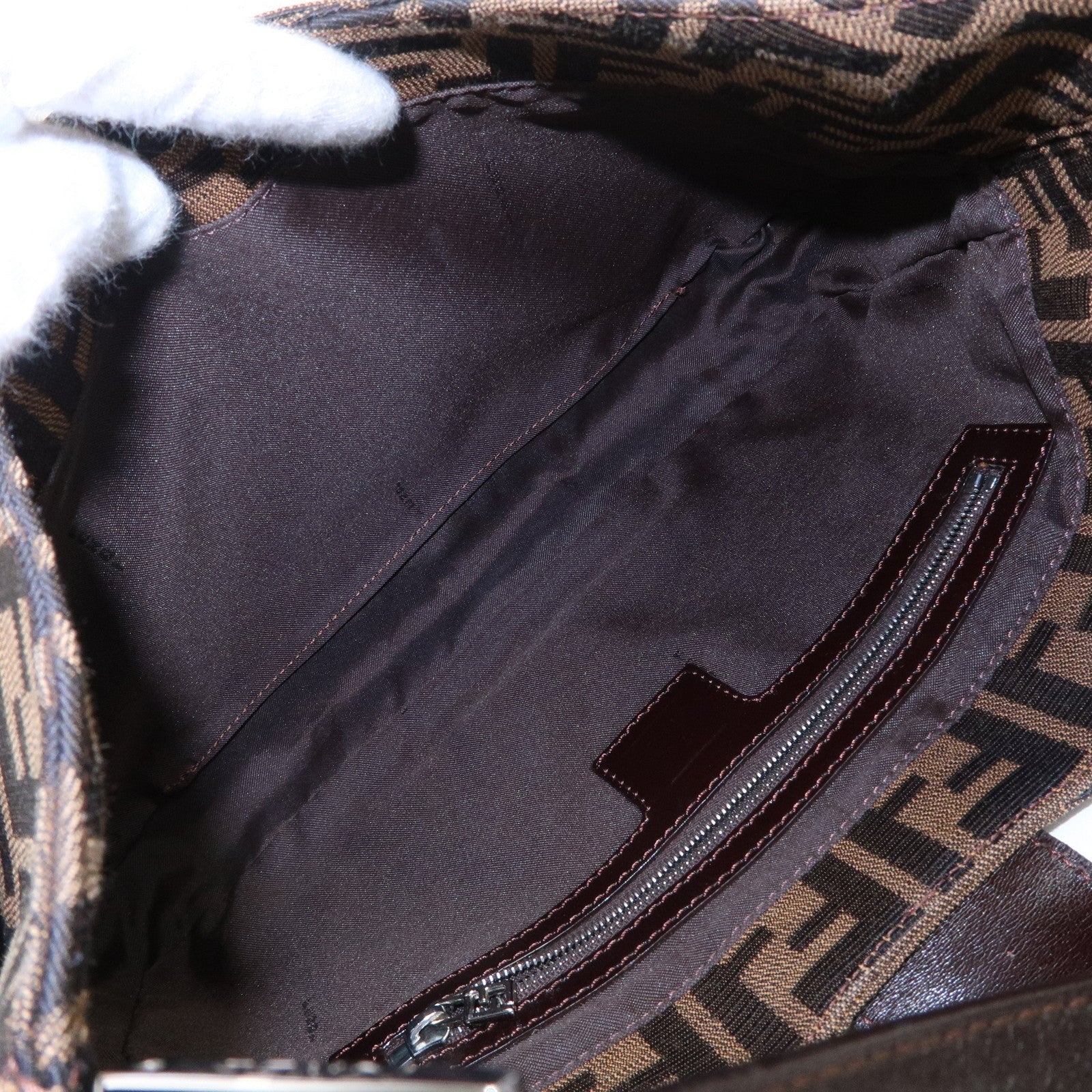 FENDI Zucca Canvas Leather Shoulder Bag Brown Black 26569
