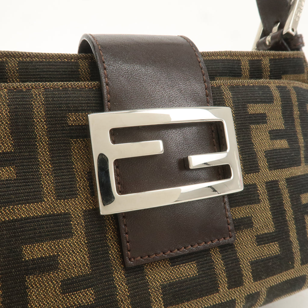 FENDI Zucca Canvas Leather Shoulder Bag Khaki Brown Black 26723