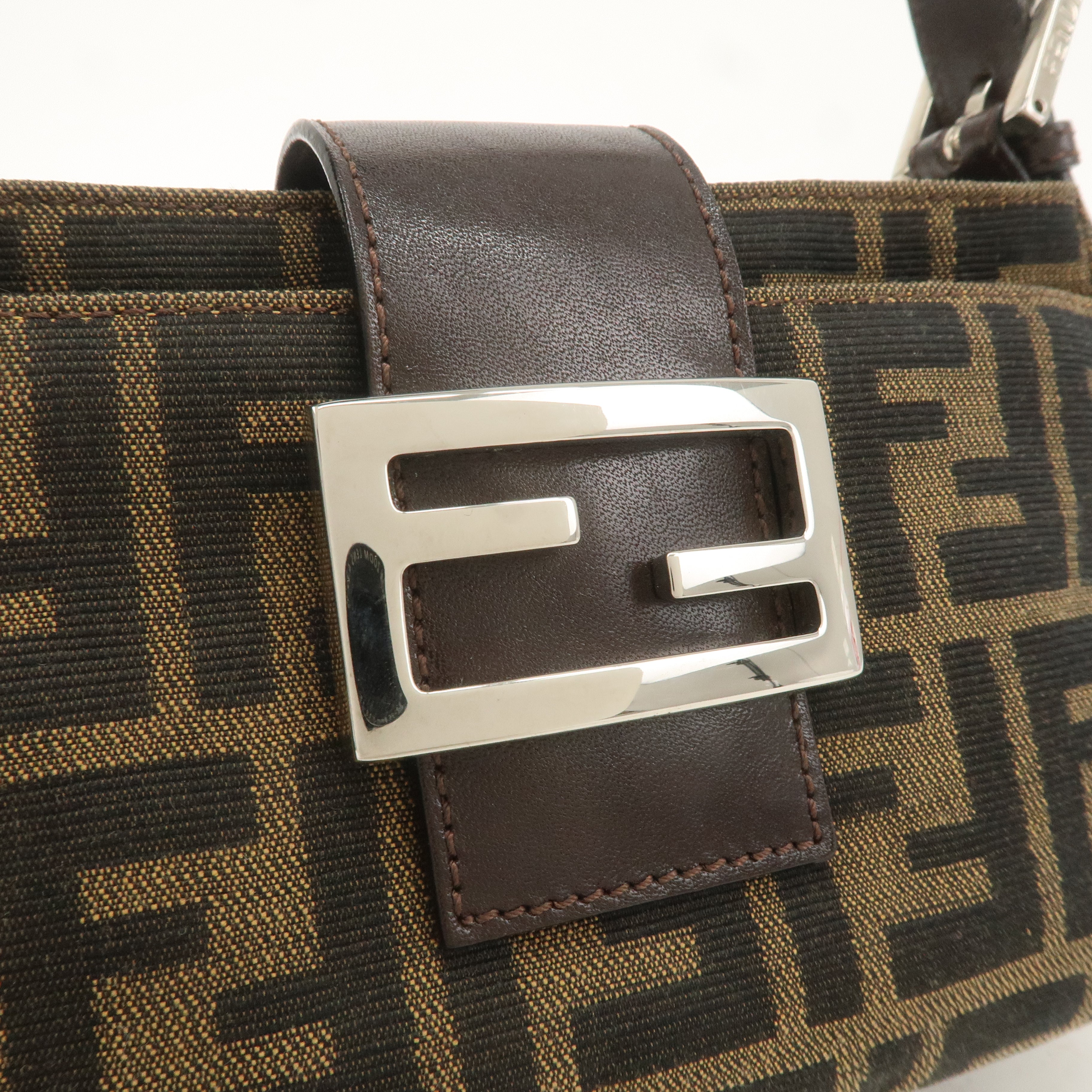FENDI Zucca Canvas Leather Shoulder Bag Khaki Brown Black 26723