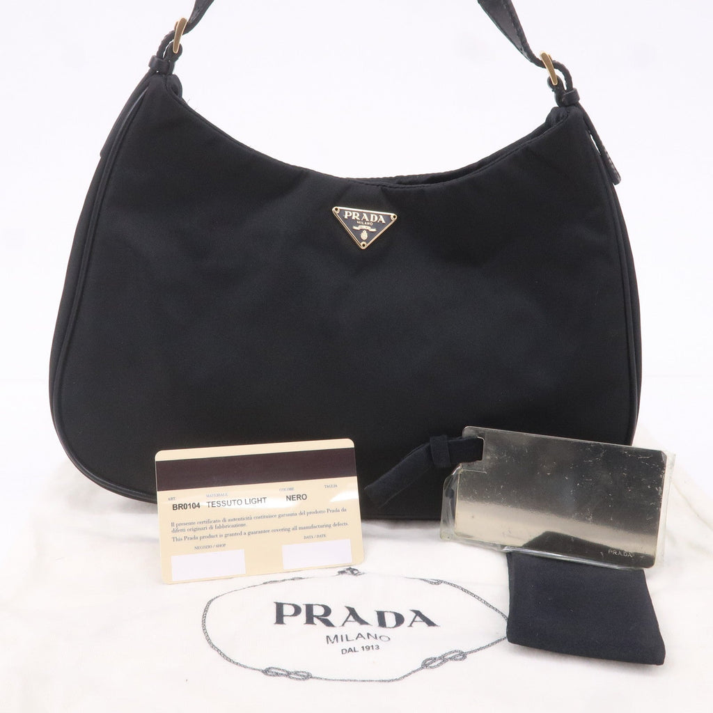 Prada Logo Nylon Leather Chain Shoulder Bag Purse Black BR0104