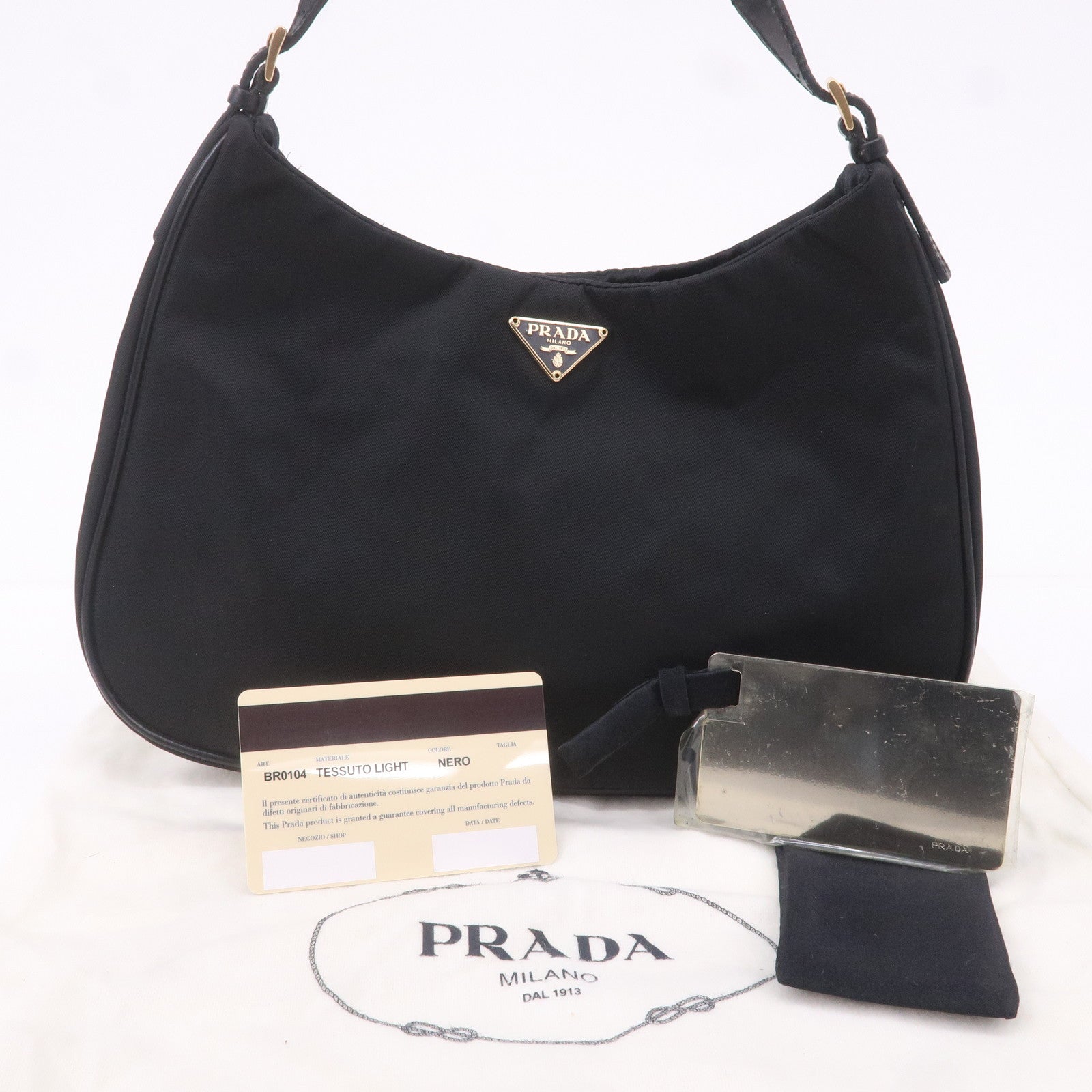 Prada Logo Nylon Leather Chain Shoulder Bag Purse Black BR0104