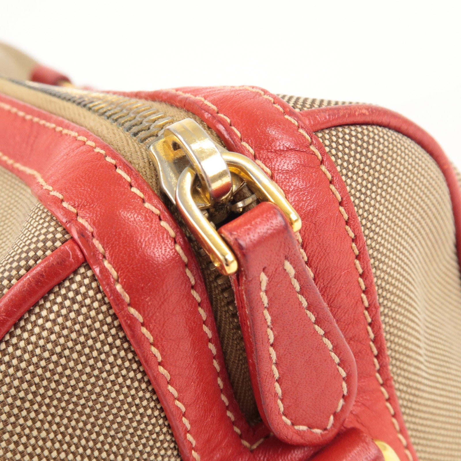 Prada Logo Jacquard Canvas Leather 2Way Shoulder Bag Beige Red