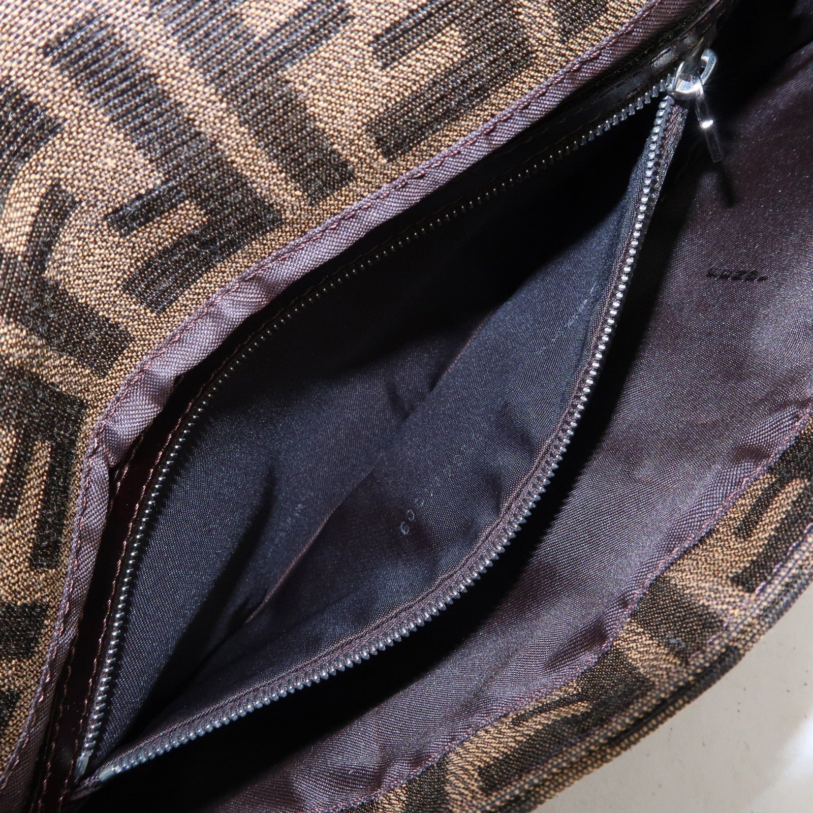FENDI Zucca Mamma Baguette Canvas Leather Shoulder Bag 26424