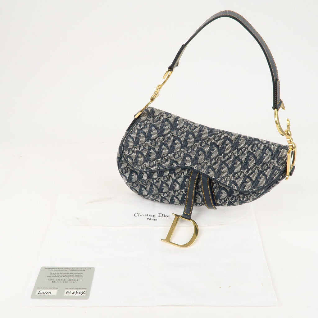 Christian Dior Saddle Bag Trotter Canvas Leather Shoulder Bag Navy
