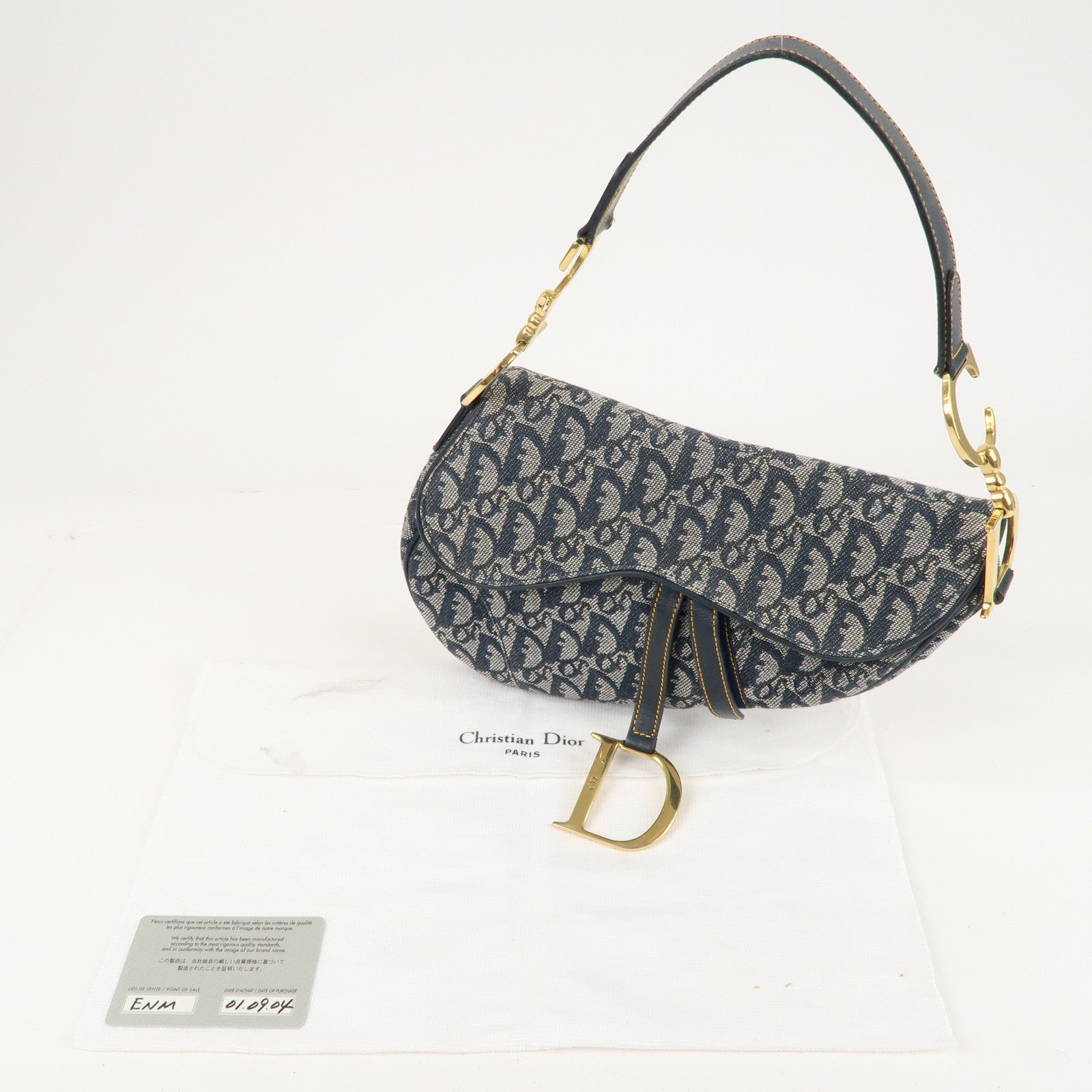 Christian Dior Saddle Bag Trotter Canvas Leather Shoulder Bag Navy