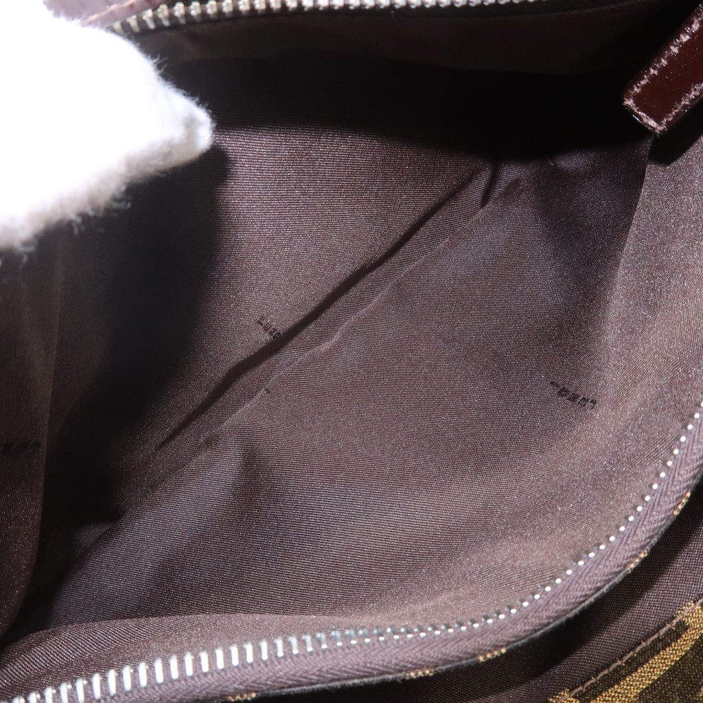FENDI Zucca Canvas Leather Shoulder Bag Brown Black 16115