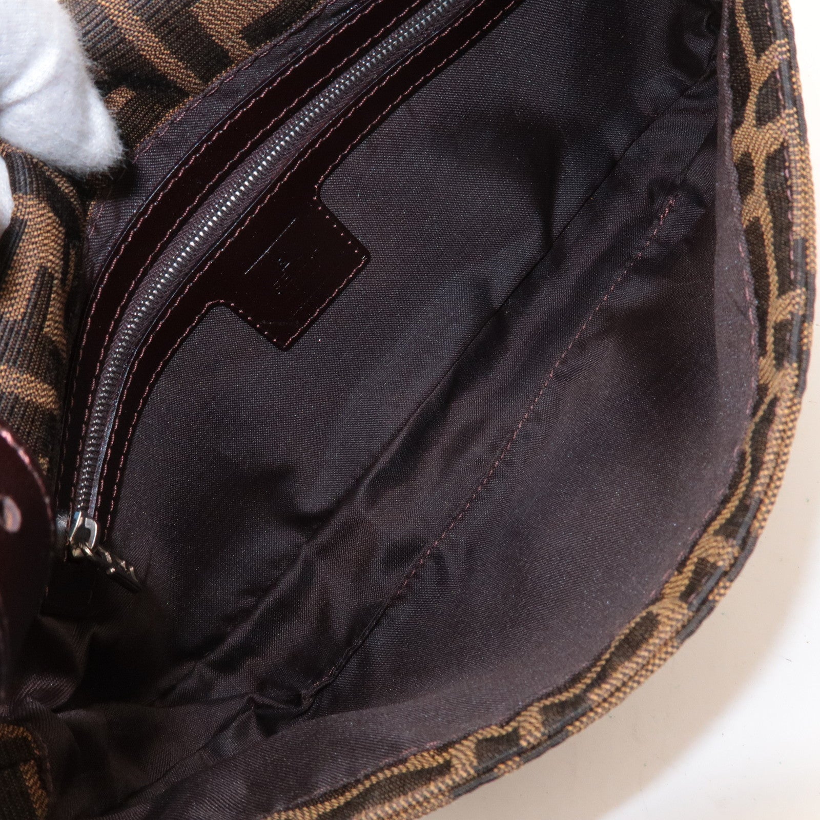 FENDI Mamma Baguette Zucca Canvas Leather Shoulder Bag Brown 26424