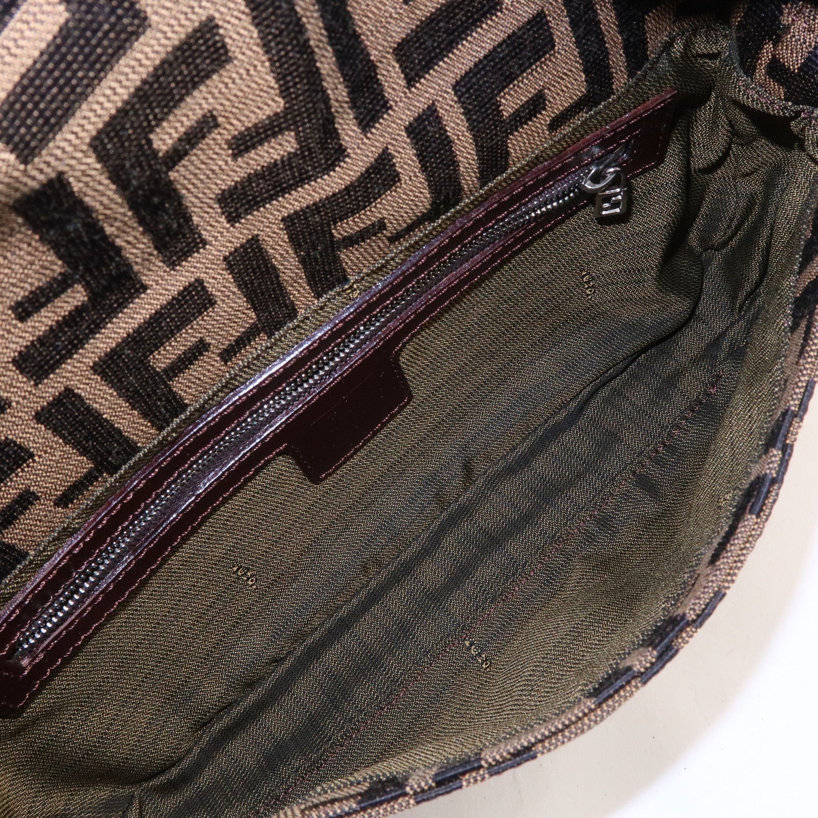 FENDI Mamma Baguette Zucca Canvas Leather Shoulder Bag Brown 26424