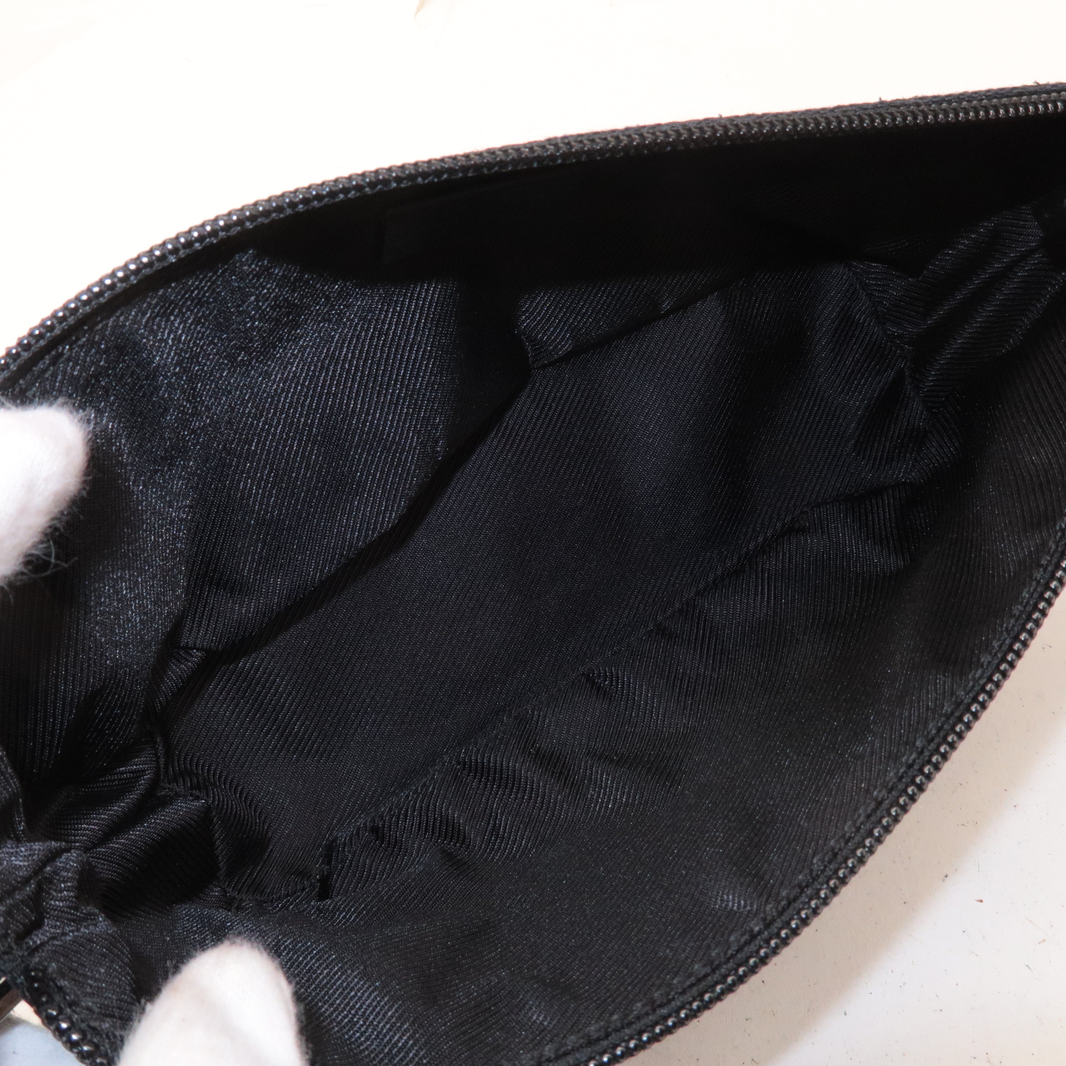 GUCCI Boat Bag Sherry GG Canvas Leather Pouch Black 141809