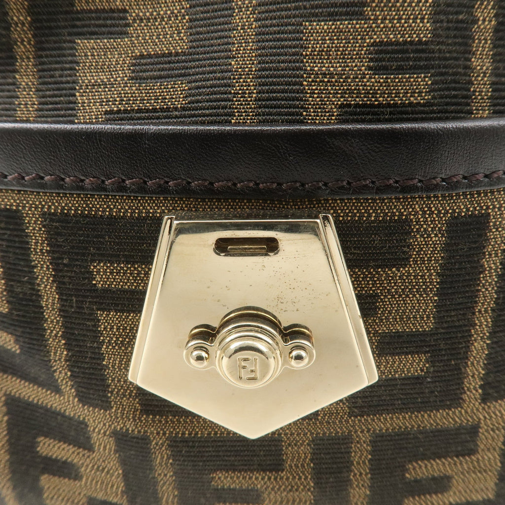 FENDI Zucca Canvas Leather Mini Boston Bag Black Brown 8BL104