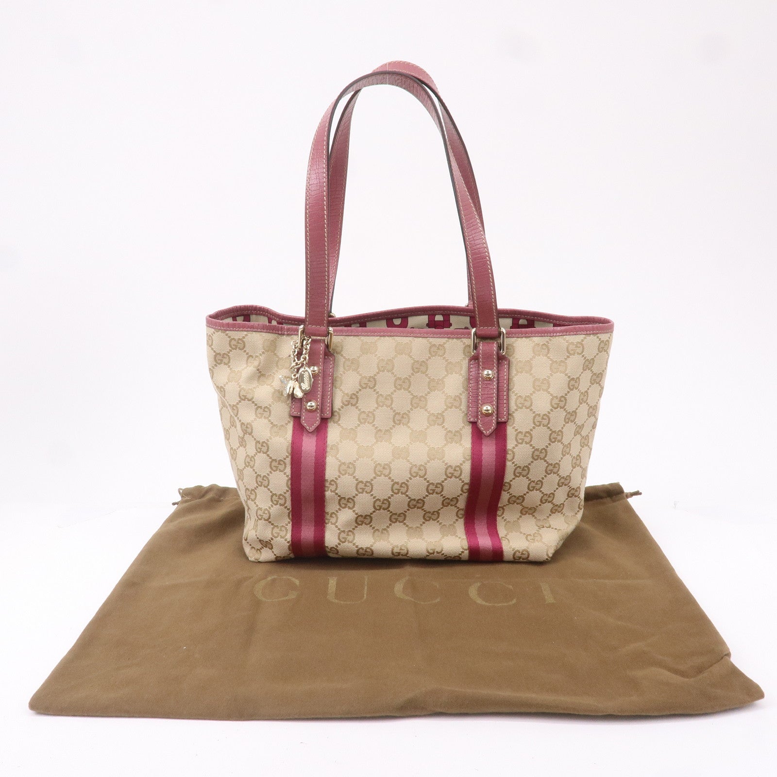 GUCCI Sherry GG Canvas Leather Shoulder Tote Bag Beige Pink 137396