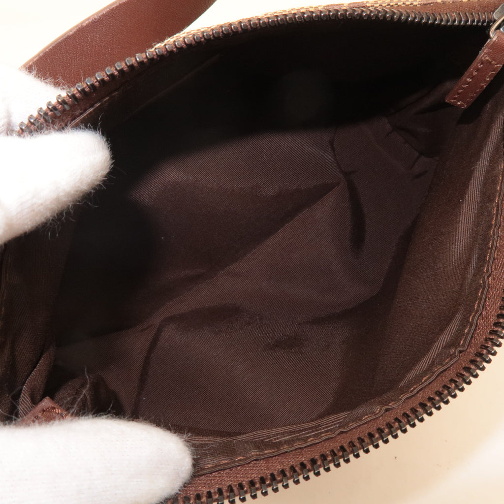 GUCCI GG Canvas Leather Hand Bag Pouch Beige Brown 103399